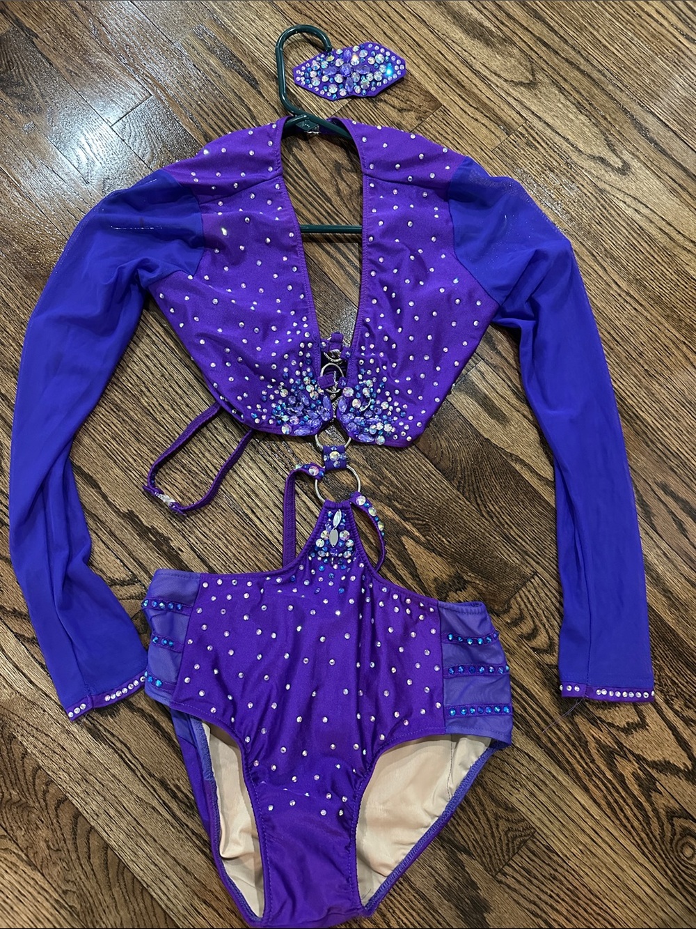 Glamour Purple Rhinestone Two-Piece Dance Costume